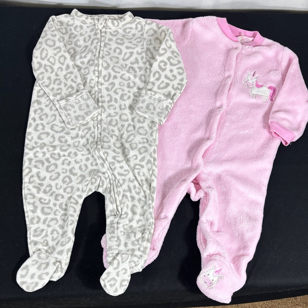 Cozy Fleece Pink and Gray Animal Print Footies 6-9 months